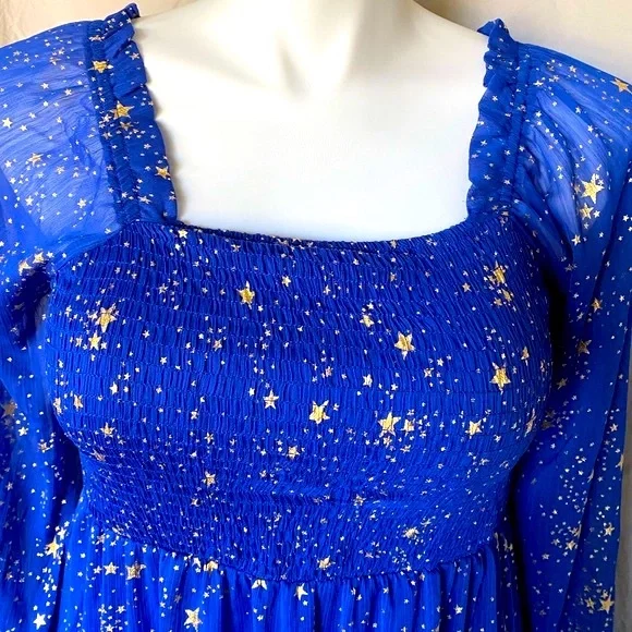 green emerald velvet dress Celestial Navy Off-Shoulder Star Mesh Dress main image 0